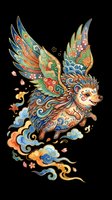 Ornate flying fox with decorative wings and swirling patterns, isolated on transparent background. Ready for t-shirt design, clipart, stickers, sublimation, and print-on-demand products.