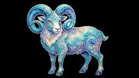 Aries zodiac ram with ornate swirl patterns in blue and teal tones, isolated on transparent background, ready for stickers, t-shirt design, and print on demand.