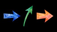 Watercolor arrows pointing right and upward in blue, green, and orange isolated on transparent background. Ready for t-shirt design, clipart, stickers, and print-on-demand projects.