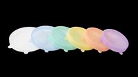 Colorful silicone stretch lids set in pastel shades, isolated on transparent background, ready for kitchen product design, clipart, stickers, and print on demand use.