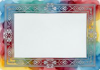 Colorful watercolor frame with geometric tribal patterns and empty white space for text, design, invitations, or social media posts.