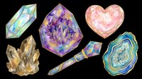 Watercolor gemstones, crystals, and minerals isolated on transparent background. Ready for t-shirt design, clipart, stickers, sublimation, and print-on-demand products.