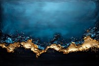 Abstract luxury background with dark turquoise ocean waves and golden metallic texture, modern art style composition for elegant interior design.