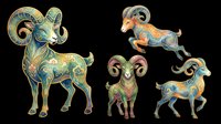 Ornate decorative goats with intricate patterns isolated on transparent background. Ready for t-shirt design, clipart, stickers, sublimation, print-on-demand products and digital crafts.