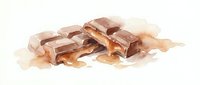 Stacked chocolate bars with caramel drizzle on white background, isolated for confectionery, bakery, and food design projects.