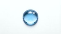 Single translucent blue water droplet or gel sphere isolated on white background, suitable for skincare, cosmetics, wellness and design projects.