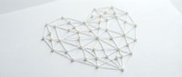 Heart-shaped network of connected nodes and lines representing love connections, relationships, and emotional bonds in modern digital communication.