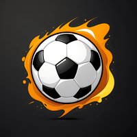 Soccer ball with dynamic orange flame effect on dark background, isolated design element for sports graphics and promotional materials.