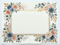 Floral frame border with blue, pink, and gold flowers, leaves, and botanical elements on cream background. Suitable for invitations, cards, and designs.