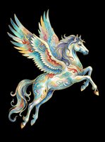 Ornate winged horse with colorful decorative patterns isolated on transparent background, ready for t-shirts, stickers, clipart, sublimation and print-on-demand designs.
