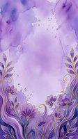 Lavender watercolor background with ornamental floral borders and gold accents, isolated on white space for design projects, invitations, and creative layouts.