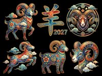 Aries zodiac sign symbol, ram head in circle with ornamental decorative patterns, isolated on transparent background, ready for t-shirt design, clipart, stickers, sublimation and print-on-demand products.