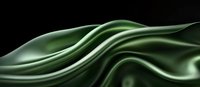 Elegant dark green silk fabric with smooth flowing waves and gentle folds creates dramatic light and shadow effect against black background. Luxury textile concept.