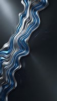 Abstract flowing liquid metal waves in blue silver chrome creating dynamic motion against dark technological background for modern digital design.