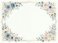 Elegant floral frame with soft blue, purple, and blush roses with eucalyptus leaves on cream background. Isolated design ready for invitations, cards, and stationery projects.