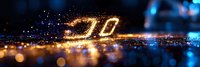 Glowing golden number 10 with sparkles and bokeh lights on dark blue background, festive anniversary celebration panoramic composition.