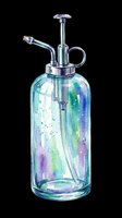 Watercolor glass plant mister spray bottle with metal pump, isolated on transparent background. Great for stickers, t-shirt design, clipart, and print on demand.