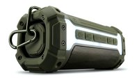 Rugged portable speaker with military-grade olive green casing, reinforced handles, and integrated carrying strap. Features durable construction for outdoor adventures, camping, and tactical use.