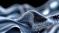 Ethereal flowing waves with glowing particles create dynamic abstract background in silver and blue tones. Elegant motion design for luxury branding.