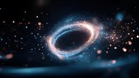 Glowing cosmic ring with swirling particles and light effects against dark space background, suitable for science fiction, astronomy, and digital art projects.