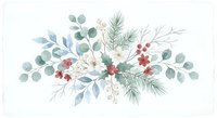 Watercolor winter holiday bouquet with eucalyptus, pine branches, red berries and white flowers on transparent background for festive design projects.