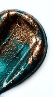 Teal and gold glitter paint swirl with metallic shimmer and sparkle effect, suitable for cosmetics, beauty products, nail art, and luxury branding applications.