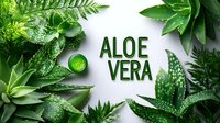 Fresh aloe vera plants and green leaves arranged on white background for natural skincare and wellness products.
