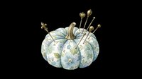 Decorative pumpkin with delicate floral pattern and botanical stems isolated on transparent background, ready for t-shirt design, clipart, stickers, sublimation and print-on-demand projects.