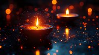 Glowing candles with warm flames creating magical bokeh lights atmosphere for meditation, relaxation, spa treatments, romantic dinners and festive celebrations.