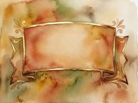 Vintage watercolor banner with warm earth tones and ornamental flourishes, isolated on transparent background. Suitable for invitations, labels, and design projects.