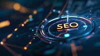 Glowing SEO concept on digital technology background with futuristic interface and network connections for online marketing strategies.