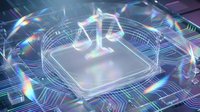 Futuristic holographic AR augmented reality interface with rainbow light effects and digital circuit patterns on modern technology background.