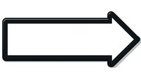 Black arrow sign with white center and gray outline, pointing right. Isolated directional symbol for navigation, signage, presentations, and wayfinding systems.