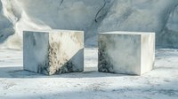 Modern marble cube pedestals with natural veining patterns for luxury product display and minimalist interior design showcase.