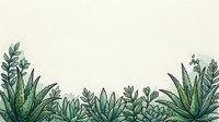 Watercolor botanical border with aloe vera and wild herbs on light background, perfect for greeting cards, invitations, and nature-themed designs.