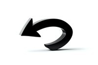 Black curved arrow pointing left on white background, symbolizing return, undo, or backward navigation for interface design.