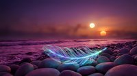 Surreal alien landscape with glowing neon streams flowing through purple rocky terrain under twin suns in cosmic sky for sci-fi fantasy artwork.