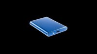 Blue portable external hard drive isolated on transparent background, ready for T-shirts, stickers, clipart, print on demand, and sublimation design use.