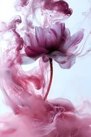 Ethereal pink flower with delicate petals surrounded by swirling smoke effects against light background, creating dreamy artistic composition for wall decor.
