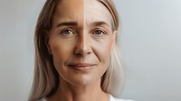 Comparative portrait showing aging process and skin changes over time, perfect for beauty, skincare, and anti-aging product marketing or medical aesthetics presentations.