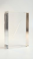 Clear acrylic glass award trophy with checkmark engraved surface standing upright on neutral background for recognition ceremonies and corporate achievements.
