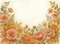 Vintage floral frame with roses, peonies and wildflowers in warm autumn colors on cream background for wedding invitations and romantic designs.