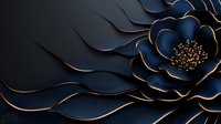 Elegant navy blue paper flower with golden edges and center on dark background, luxury floral art design for sophisticated decor and creative projects.