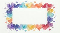 Watercolor rainbow heart frame border with colorful gradient hearts creating romantic decorative space for text or design elements on white background.