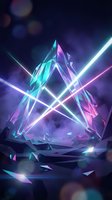 Futuristic crystal pyramid with neon laser beams in cyberpunk style for digital art and sci-fi designs on dark background with glowing effects.
