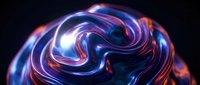 Swirling neon liquid with glowing blue and orange plasma waves on dark background, suitable for tech, science fiction, and digital design projects.