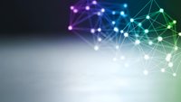 Abstract network connections with glowing nodes and colorful gradient lines on modern tech background for digital communication and data visualization.