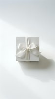 White gift box with elegant satin ribbon bow on clean background for special occasions, holidays, celebrations, and luxury packaging design concepts.