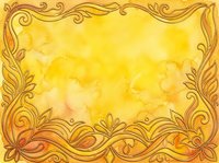 Ornate golden frame with decorative scrollwork and flourishes surrounding a soft yellow watercolor background, suitable for invitations, certificates, and design templates.