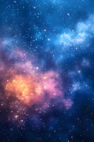Vibrant cosmic nebula with glowing stars and colorful gas clouds in deep space, featuring blue, purple, pink and orange hues for astronomy and science backgrounds.